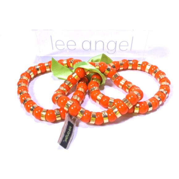 Neiman Marcus Lee Angel Women's Glass Bead Gold Spacer Bracelet Set of 3 NWT 250 - Picture 2 of 5